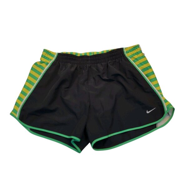 Nike Dri-Fit Running Shorts 446190-010 Black Green  Womens Large L - Picture 1 of 11